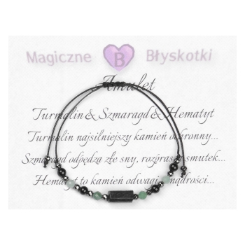 Bransoletka celebrytka czarny TURMALIN SZMARAGD HEMATYT ochrona i optymizm